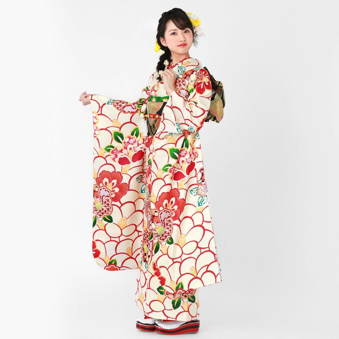椿柄の着物